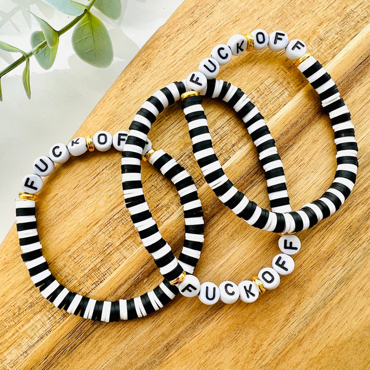 "Fuck Off" Summer Heishi Black and White Bracelet
