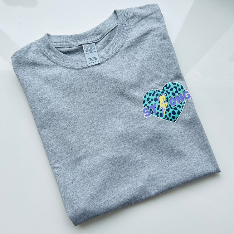 Unisex Adults "Strong" Heart Print Grey T-Shirt