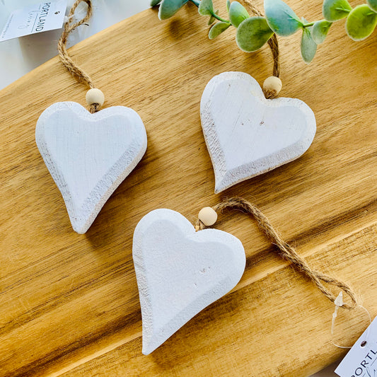 White Wash Wooden Hanging Hearts