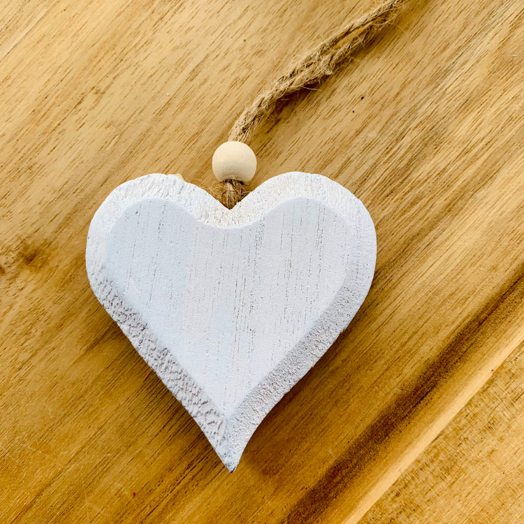 White Wash Wooden Hanging Hearts