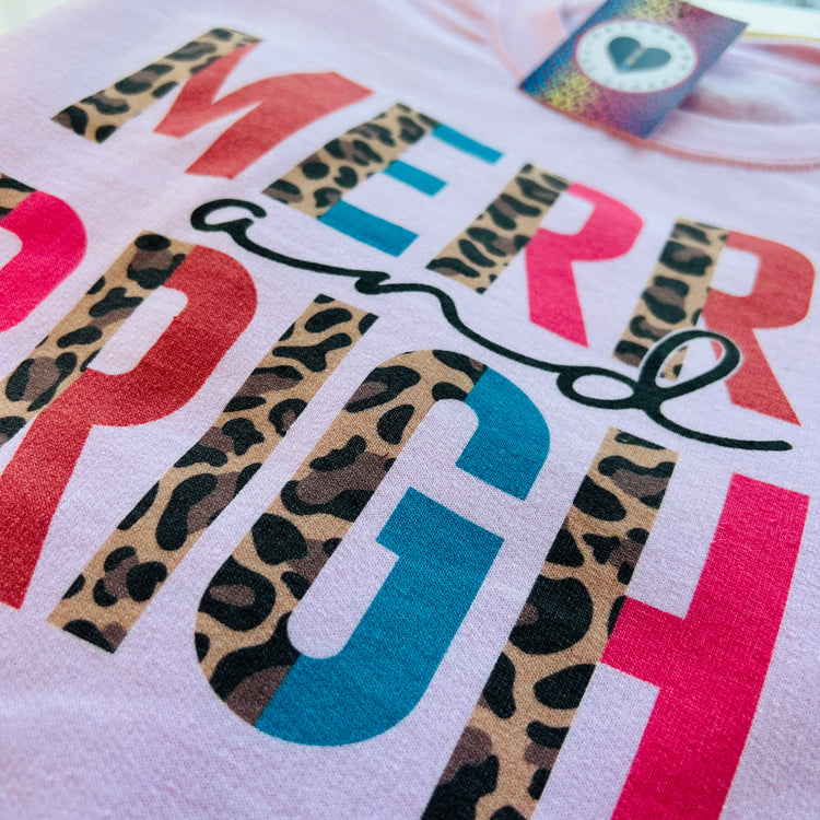 Merry & Bright Pink Leopard Print Christmas Unisex Adult Sweatshirt