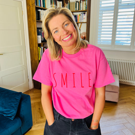 Azalea Pink & Red “Smile” Unisex Adults Embroidered  T-Shirt