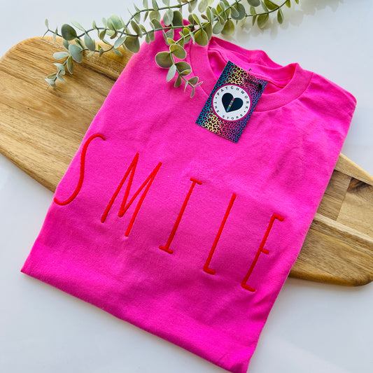 Azalea Pink & Red “Smile” Unisex Adults Embroidered  T-Shirt