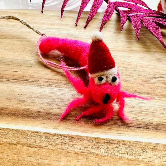 Felt So Good Handmade Felt Festive Prawn Hanging Tree Decoration
