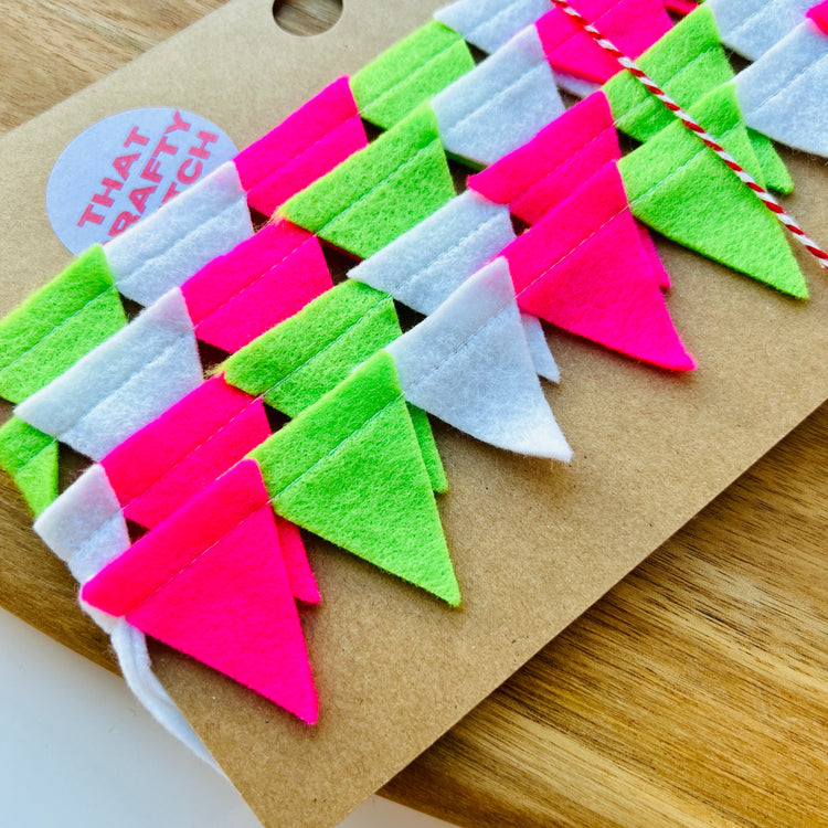 That Crafty Stitch Pink + Lime + White Bunting 1.5m