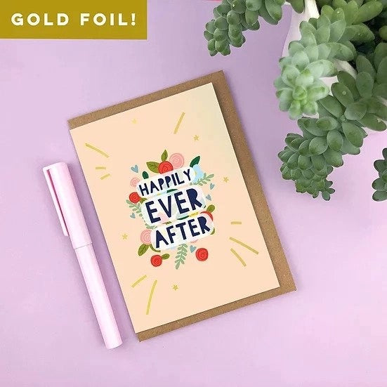 Gold Foiled 'happily Ever After' Wedding Greetings Card