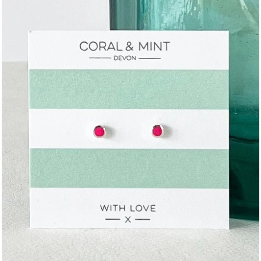 Coral & Mint Signature Mini Neon Pink Enamel Studs Earrings