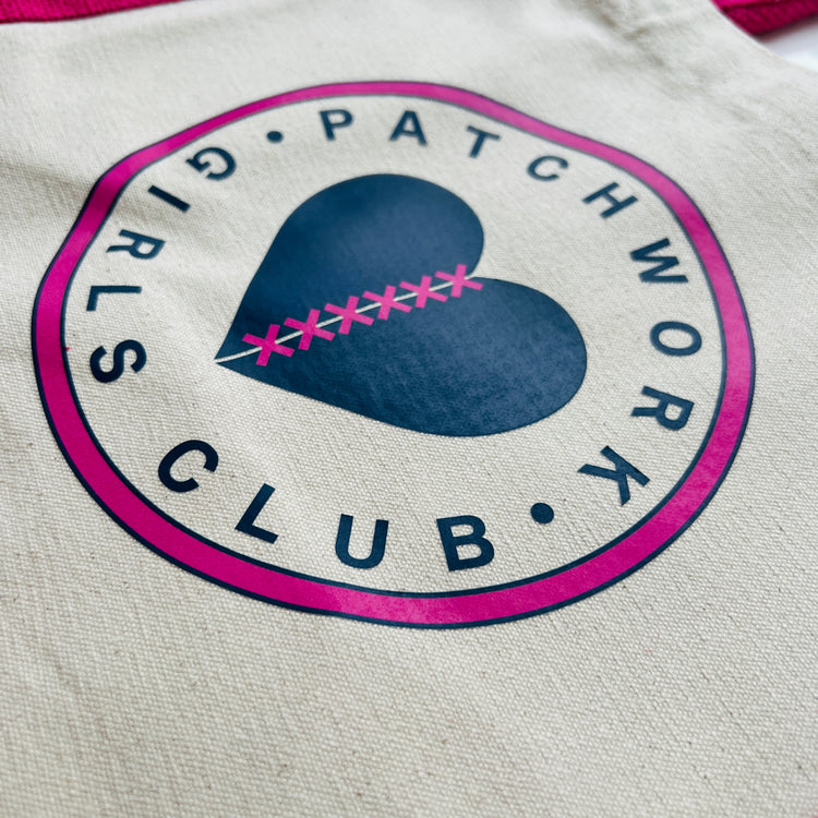 Patchwork Girls Club Midi Jute Tote Bag - Fuchsia