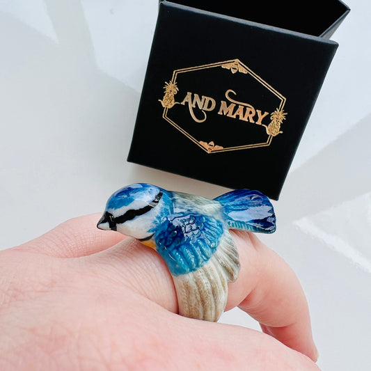 And Mary Ceramic Blue Tit Ring