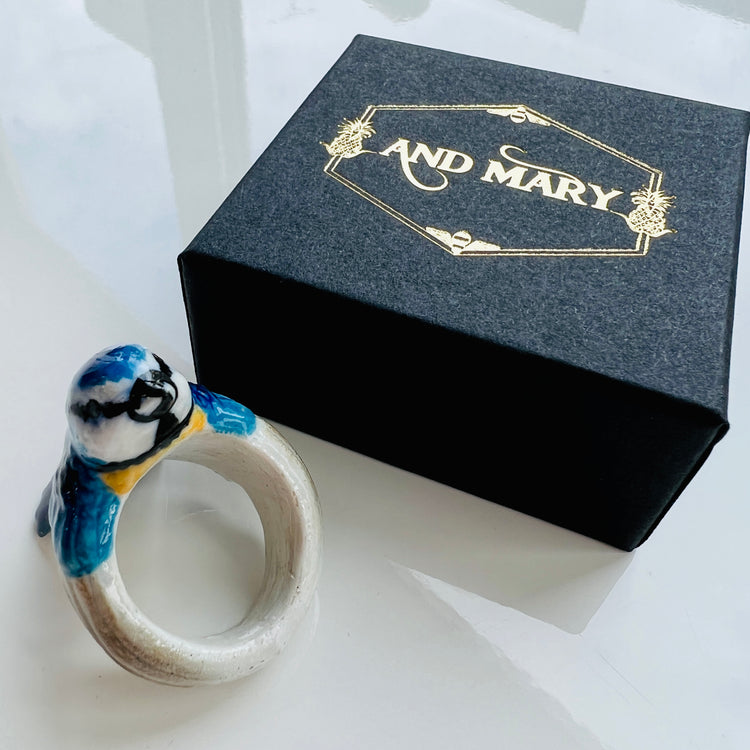 And Mary Ceramic Blue Tit Ring