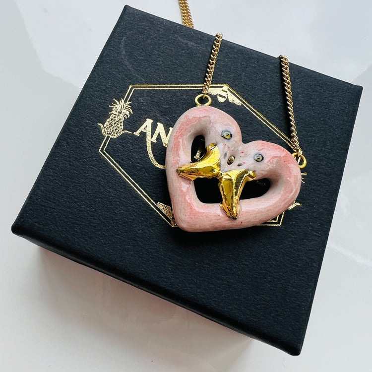 And Mary Pastel and Gold Flamingo Head Necklace