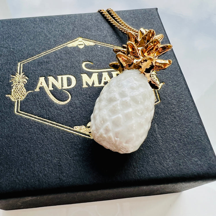 And Mary White and Gold Pineapple Necklace