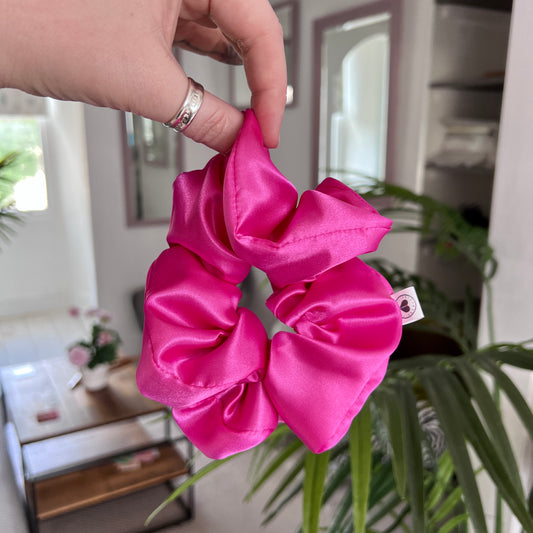 Patchwork Neon Pink Silky Satin Hair Scrunchie