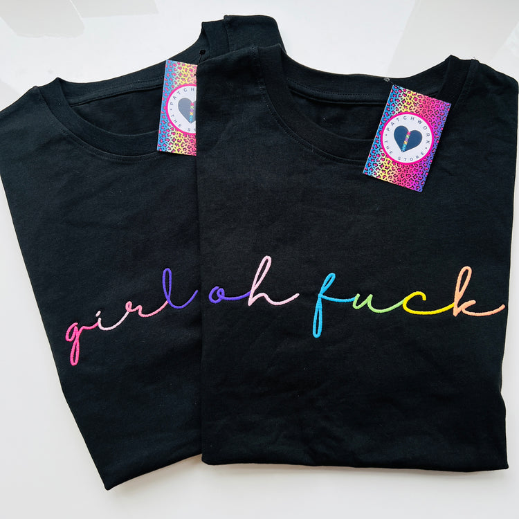 Oh Fuck Embroidered Organic Soft Black T-Shirt