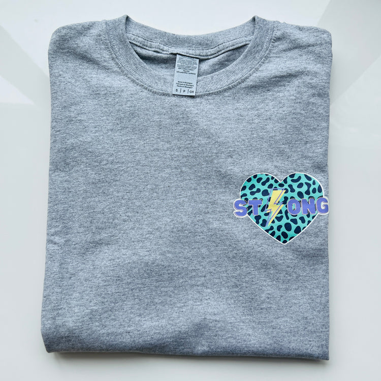 Unisex Adults "Strong" Heart Print Grey T-Shirt