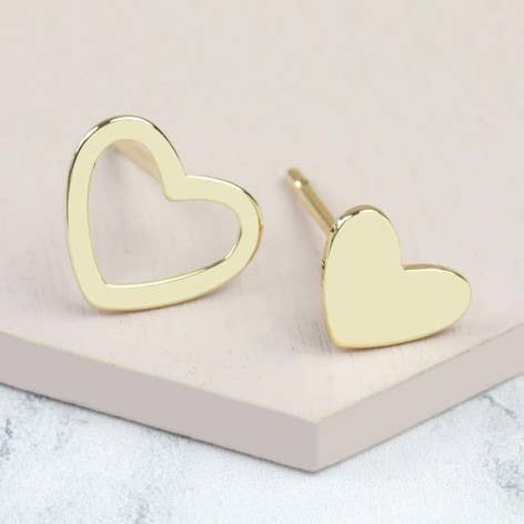 Gold Mismatched Stud Heart Earrings