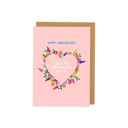 Happy Anniversary Floral Heart Greetings Card