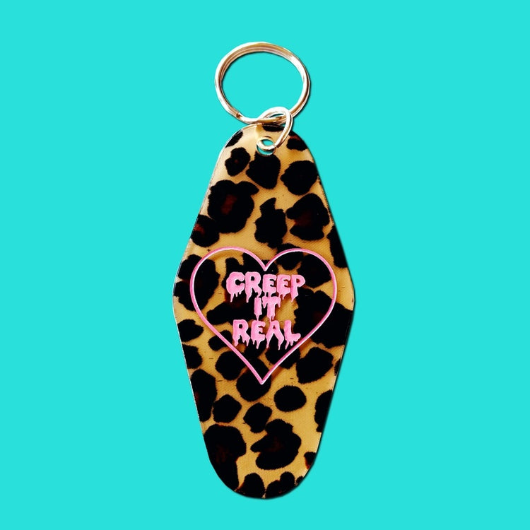 Pink Creep It Real Leopard Animal Print Motel Keychain