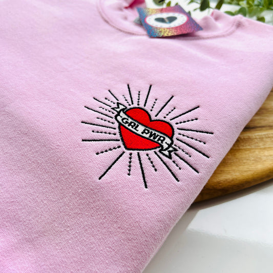 Pink Girl Power Unisex Embroidered Sweatshirt