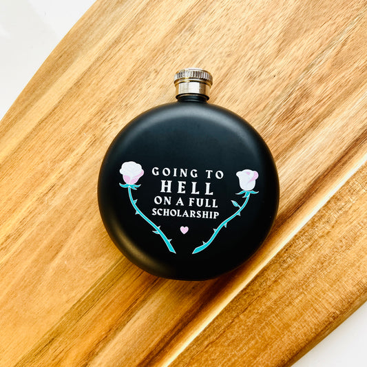 Punky Pins Going To Hell - Round Black Hip Flask