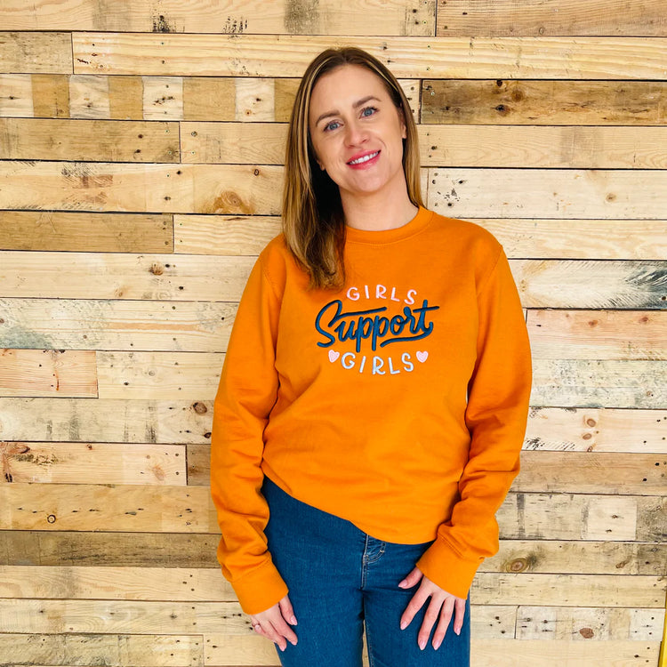 Unisex Adults Girls Support Girls Embroidered Sweatshirt - Pumpkin