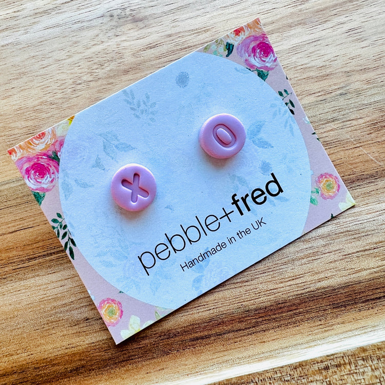 Pink XO Stud Earrings from Pebble + Fred