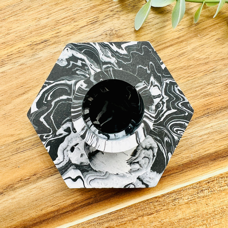 Alterior & Puddles Jesmonite Marbled Candlestick Holder - Black & White