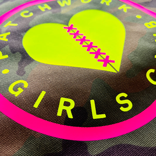 Patchwork Girls Club x House of Neon Neon Camo Canvas Shoulder Bag - Lime + Pink
