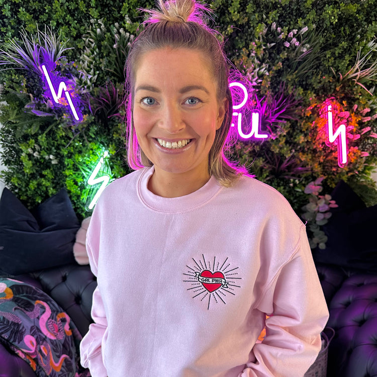 Pink Girl Power Unisex Embroidered Sweatshirt