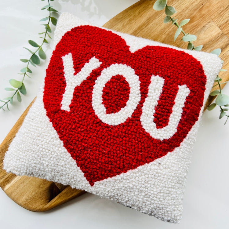 Red & White Heart You Hook Cushion