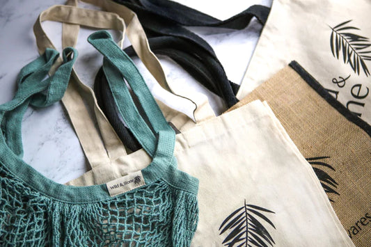 Organic Blue Crochet Cotton Tote Bag - Wild & Stone
