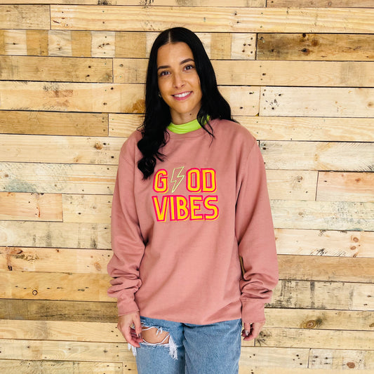Good Vibes Vegan Unisex Adult Sweatshirt - Dusty Pink