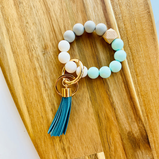 Turquoise Bangle Keychain | Silicone Wristlet Key Ring | Bead Bracelet