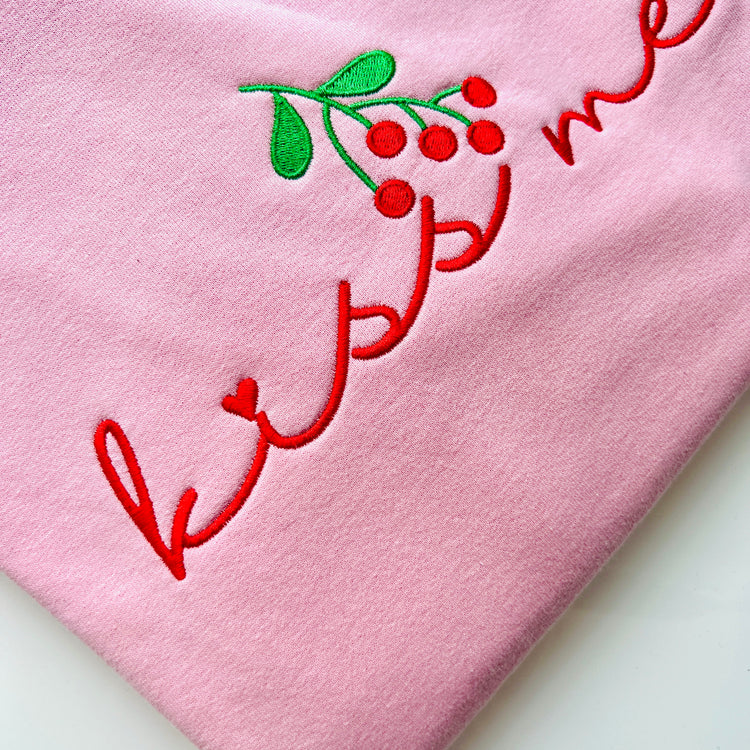 Kiss Me Mistletoe Christmas Unisex Adult Sweatshirt - Baby Pink
