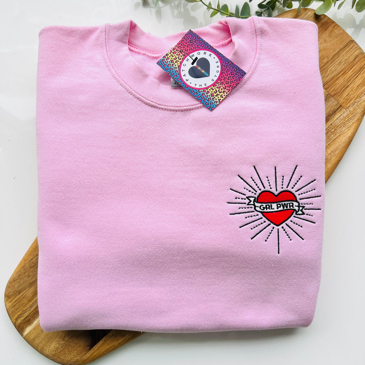 Pink Girl Power Unisex Embroidered Sweatshirt