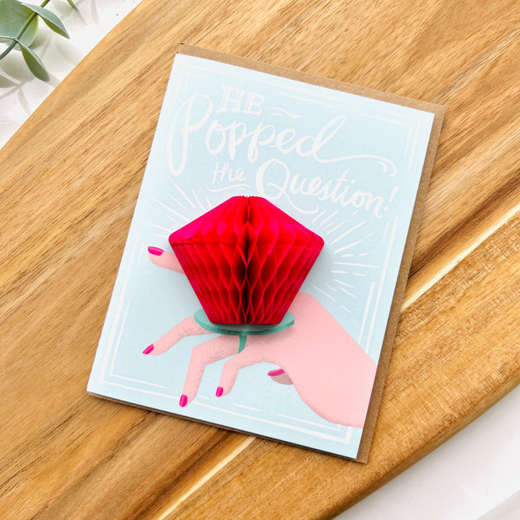He Popped the Question Pop-up Engagement Card | Greeting Card
