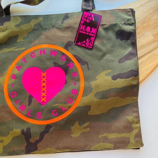 Patchwork Girls Club x House of Neon Neon Camo Canvas Shoulder Bag - Orange + Pink