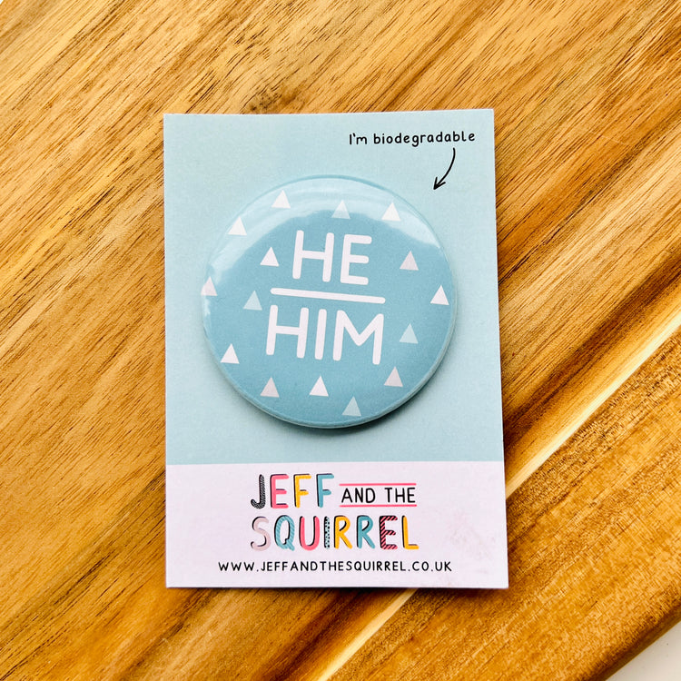 Jeff And The Squirrel Biodegradable Pronoun Badges