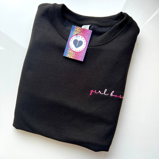Unisex Adults "Girl Boss" Black Pocket Embroidery Sweatshirt