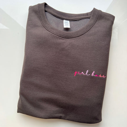 Unisex Adults "Girl Boss" Storm Grey Pocket Embroidery Sweatshirt
