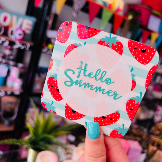 Hello Summer Strawberry Fun Fruits Coaster