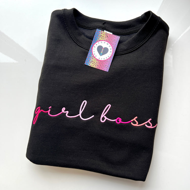 Unisex Adults "Girl Boss" Black Chest Embroidery Sweatshirt