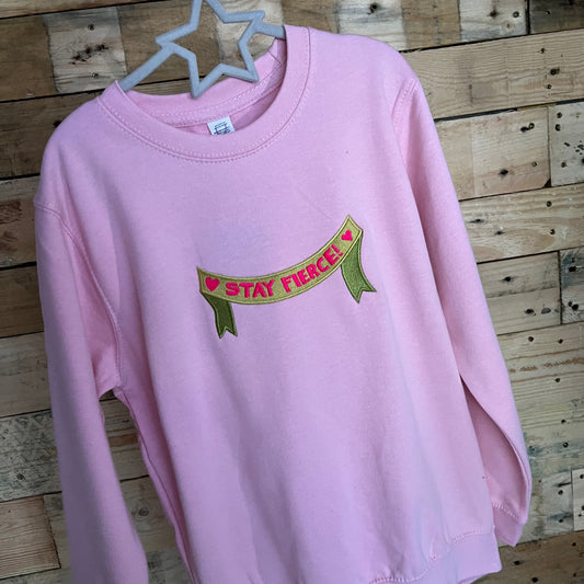 Children's Baby Pink Stay Fierce Embroidered Sweatshirt