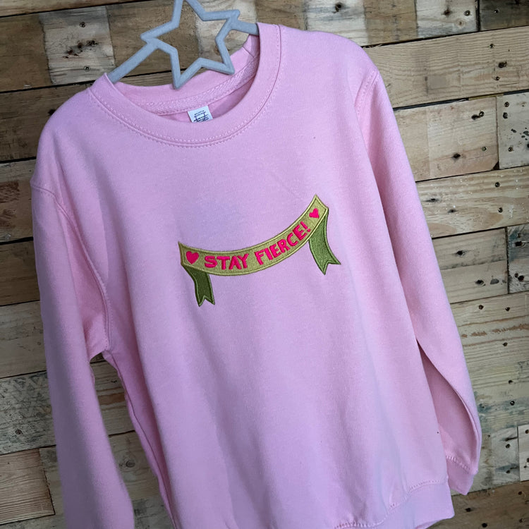 Children's Baby Pink Stay Fierce Embroidered Sweatshirt