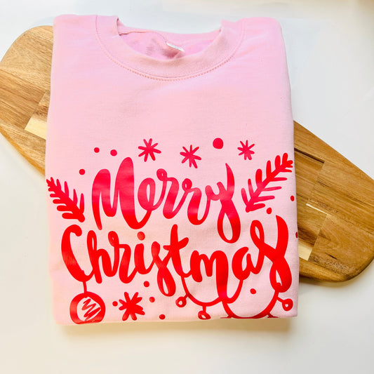 Baby Pink and Red Merry Christmas Unisex Adult Sweatshirt
