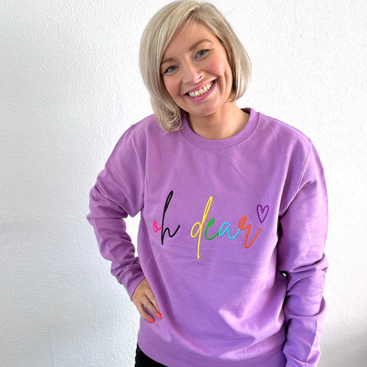 "Oh Dear!" Embroidered Unisex Adults Lavender Sustainable Sweatshirt