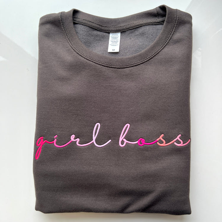 Unisex Adults "Girl Boss" Storm Grey Chest Embroidery Sweatshirt