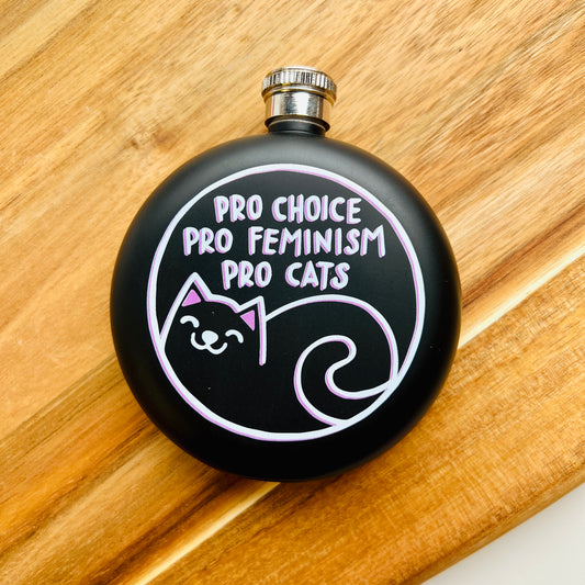 Punky Pins Pro Cats, Pro Feminism, Pro Choice Hip Flask