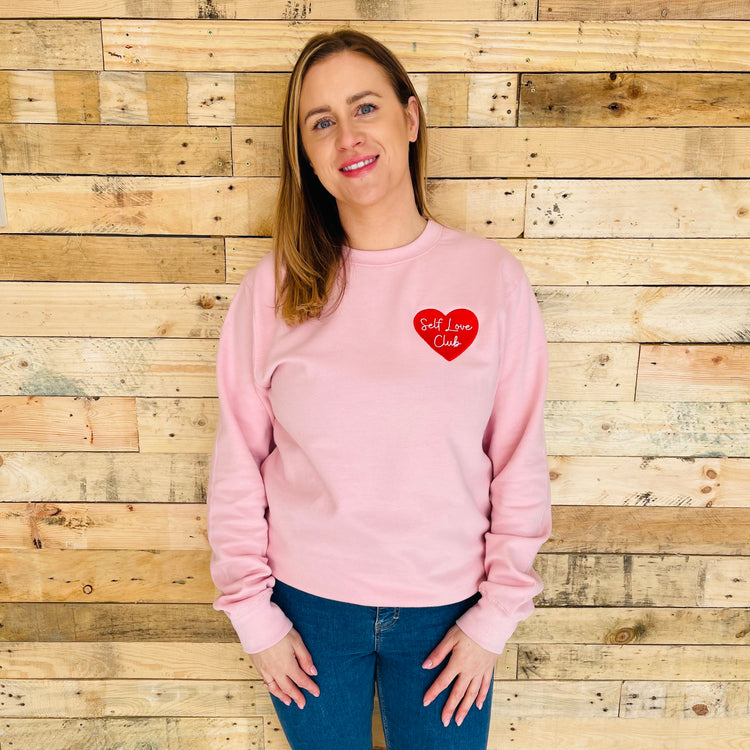 Self Love Club Embroidered Unisex Adult Sweatshirt - Baby Pink