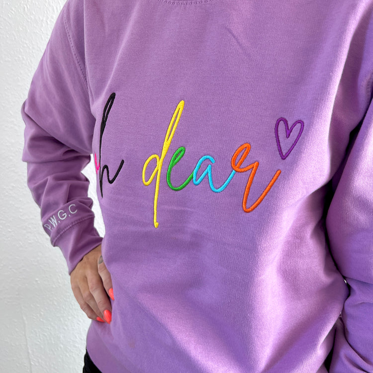 "Oh Dear!" Embroidered Unisex Adults Lavender Sustainable Sweatshirt